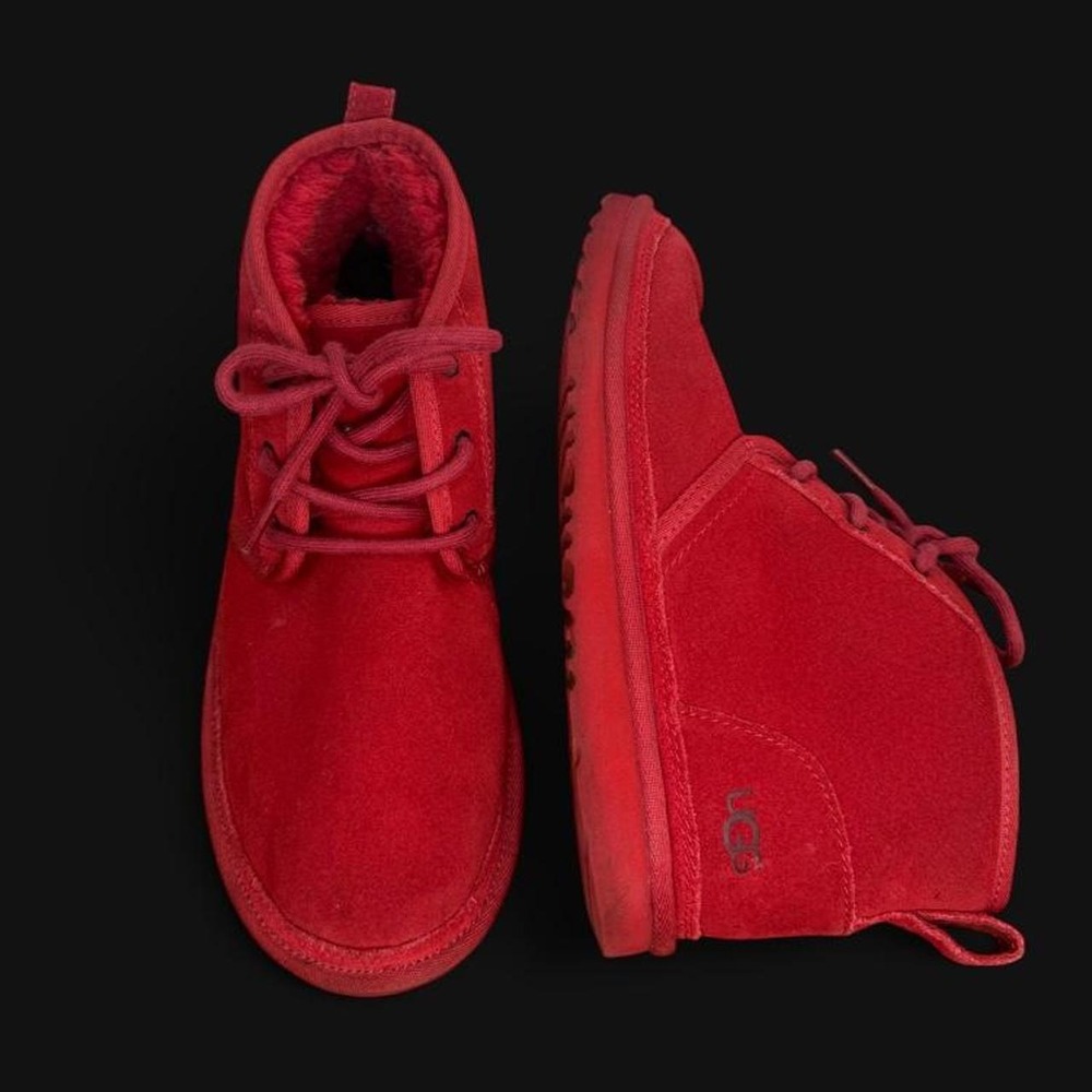 UGG Neumel Red Suede Lace Up Ankle Boots Womens Size 6 Shearling Lined 1017320K